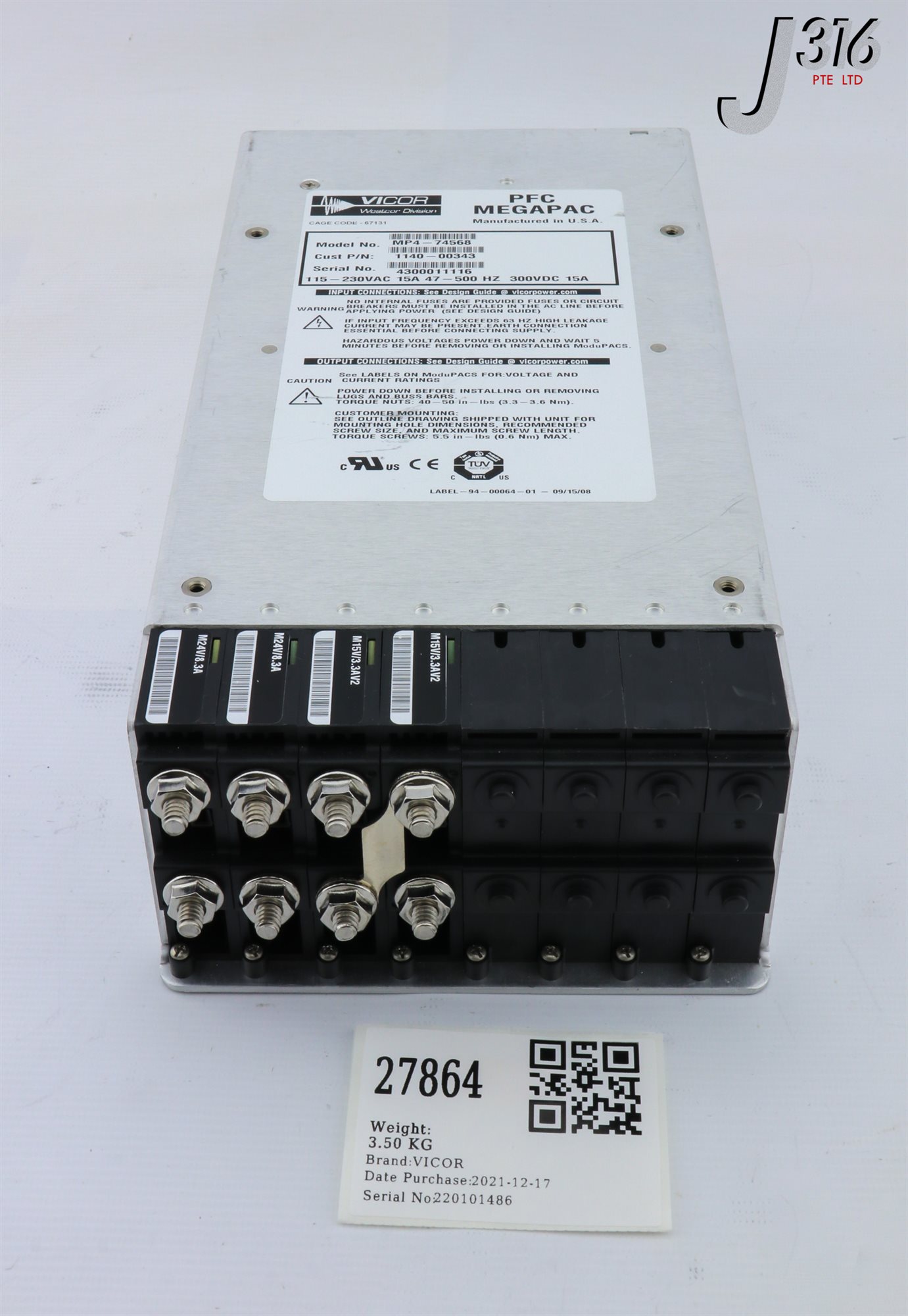 27864 VICOR POWER SUPPLY, 300VDC 15A, 1140-00343, 10-130243-01 MP4